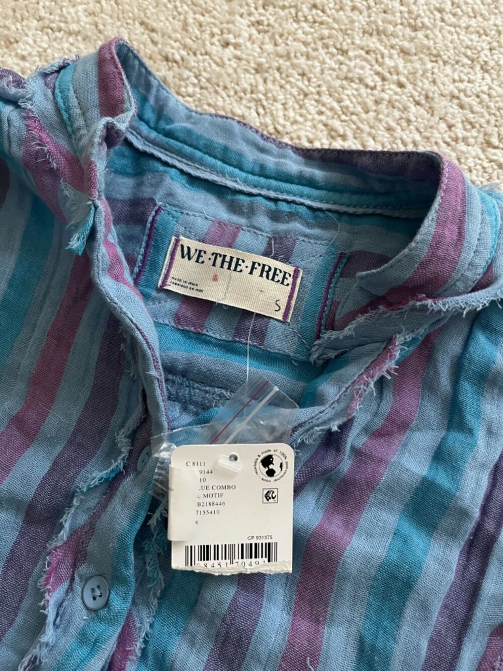 NWT Free People We the Free Valley Double Cloth Striped Shirt Blue Combo SMALL - Picture 4 of 9